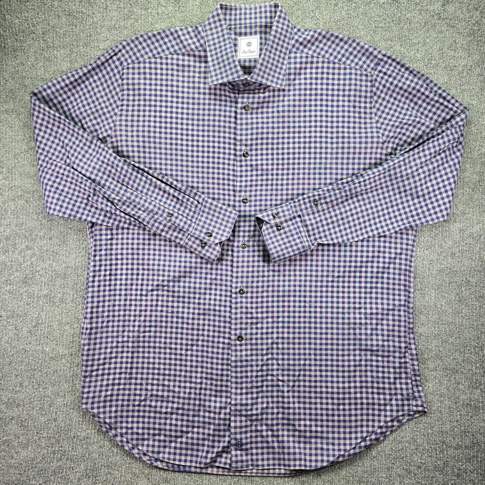 David Donahue Shirt Mens XXL Blue Gingham Check Casual Button Up Long Sleeve